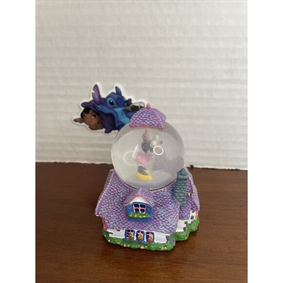 Disney Theme Parks Minnie Mouse Toontown House Mini Snow Globe Purple White FLAW - Picture 2 of 12